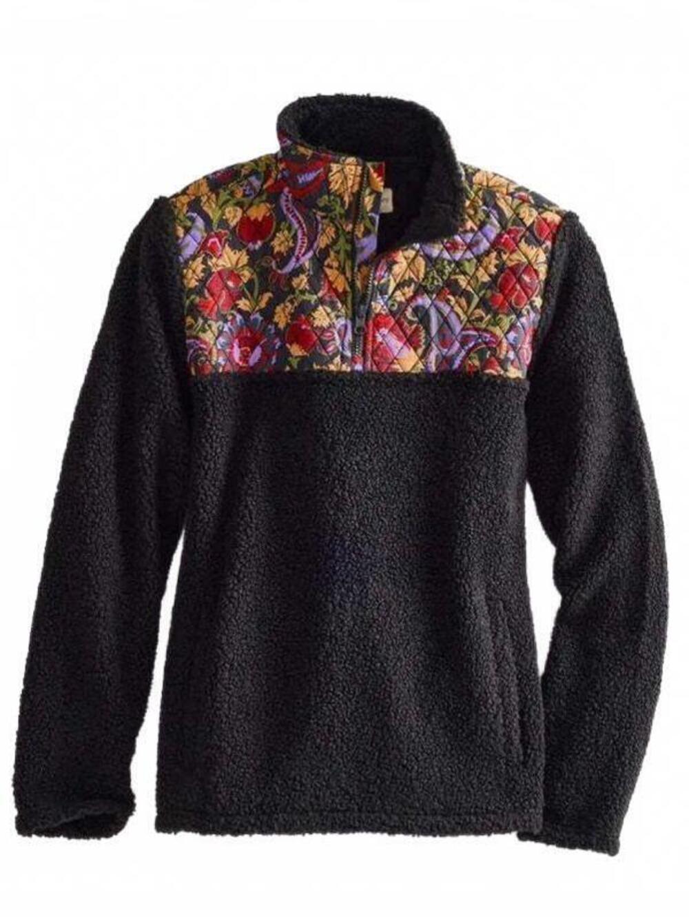 Vera Bradley Black Floral Sherpa Quarter Zip Pullover Large NWT Teddy Bear Quilt